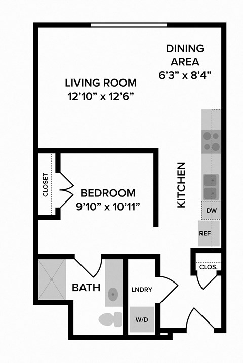 1 bed 1 bath Abbey Floor Plan at The Ridge, Cincinnati, 45202